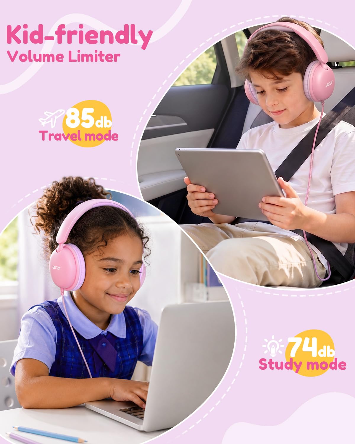 Acer OHW355 Kids Headphones with Cord for School,Over Ear Wired Headphones