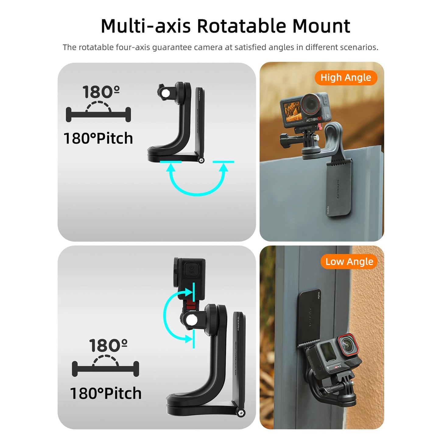 CAPART Action Camera Magnetic Mount for Go Pro Hero 13 12 11/ Insta360 X5 X4 X3 ACE PRO/DJI OSMO 360 Nano Action 5 Pro 4 3 Pocket 3 2, Rotatable