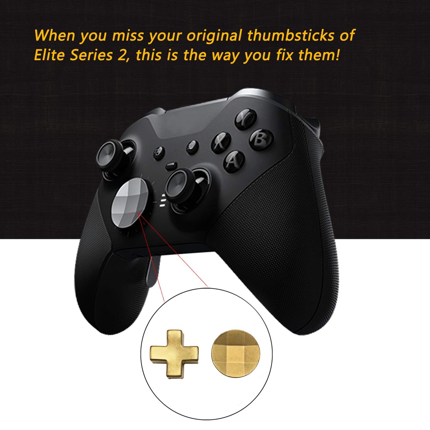 Metal D-Pads, Paddles Hair Trigger Locks Replacement for Xbox One Elite Controller Series 2 & Series 1 (Gold)