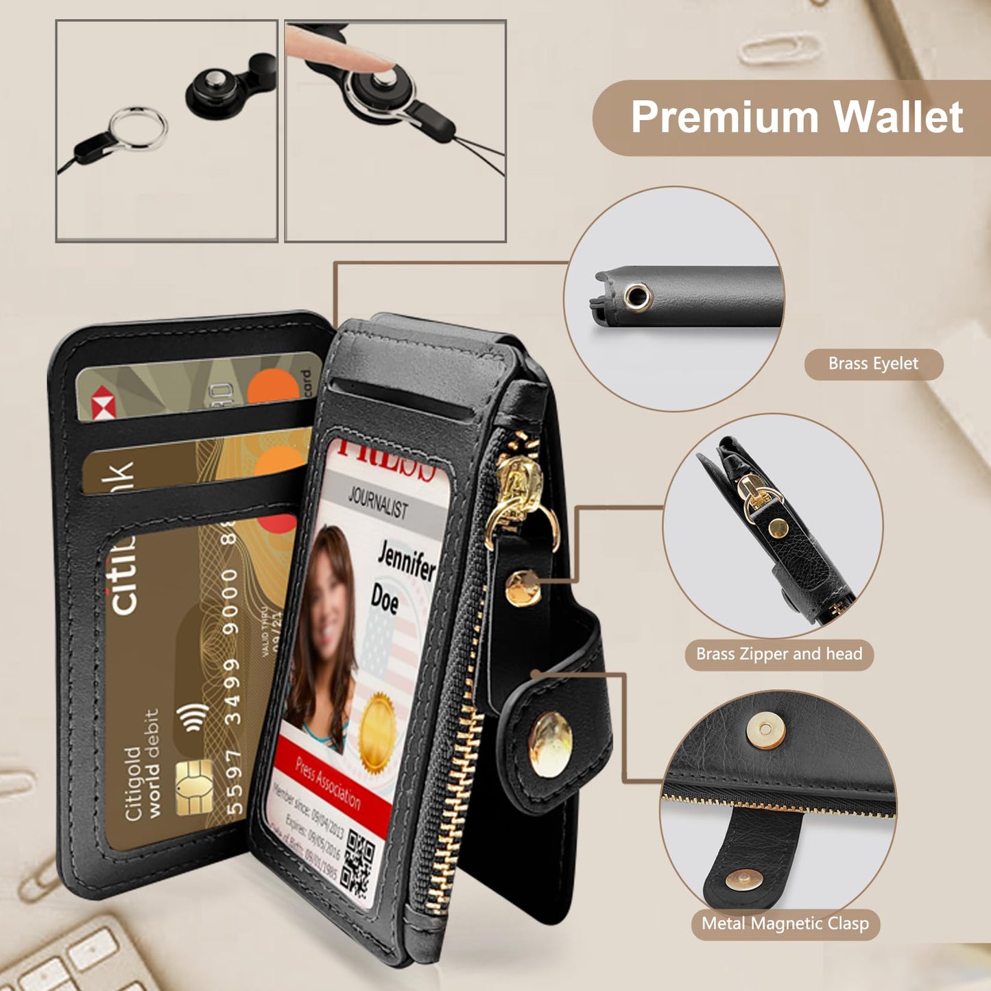 M-Plateau Phone Wallet Stick On - Slim, Durable, and Stylish PU Leather Card Holder with 3M Adhesive and Removable Lanyard for iPhone and Most