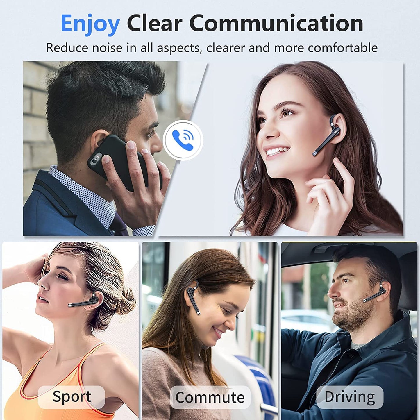 WJBCNEENT Single Bluetooth Headset, Business Wireless Earbud Bluetooth Earpiece V5.3 Hands-Free Earphones with Mic, Compatible for iPhone Cell Phones