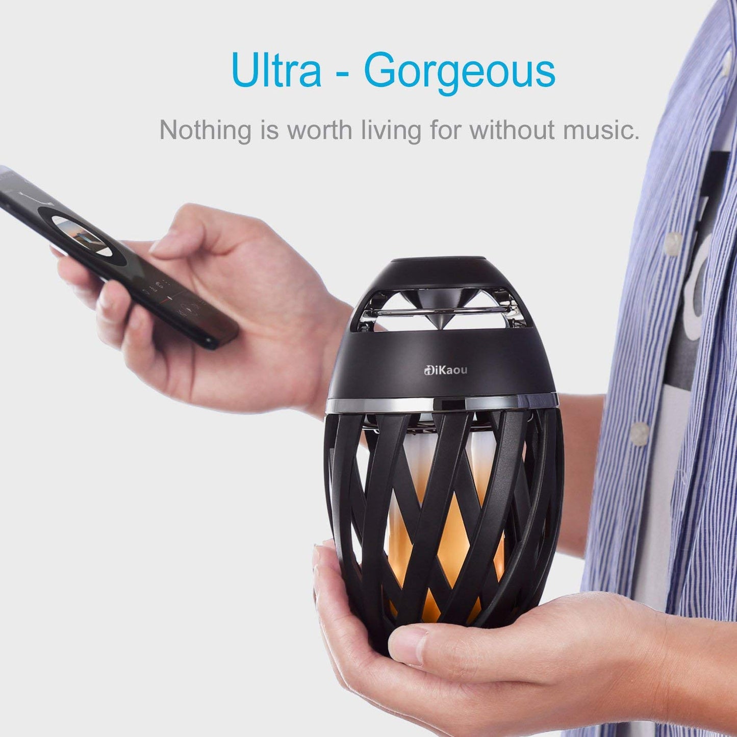 DiKaou Led Flame Table lamp, Torch Atmosphere Bluetooth Speakers&Outdoor Portable Stereo Speaker with HD Audio and Enhanced Bass,LED flickers Warm