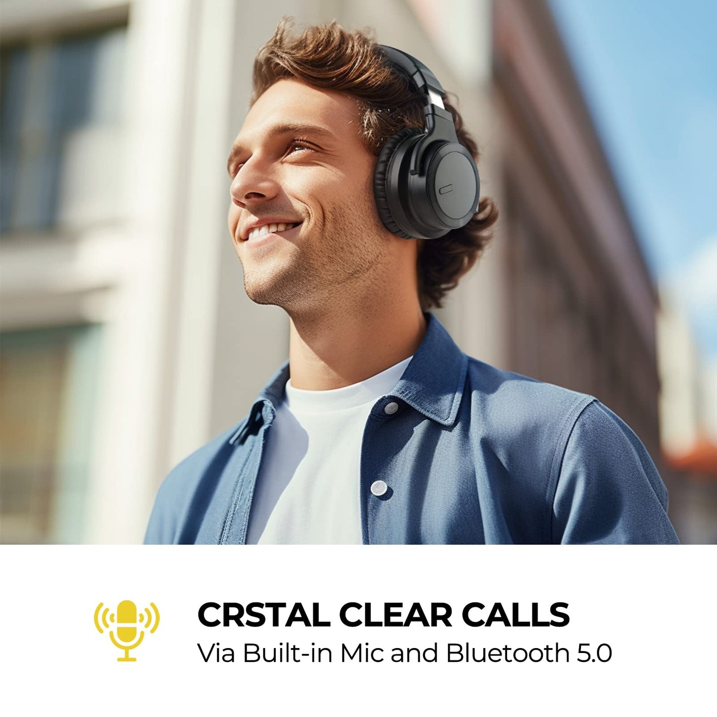 Commalta E7 Active Noise Cancelling Wireless Bluetooth Headphones With Rich Bass, Clear Calls, Bluetooth 5.0, 30 Hours Playtime, Comfort Fit, Black