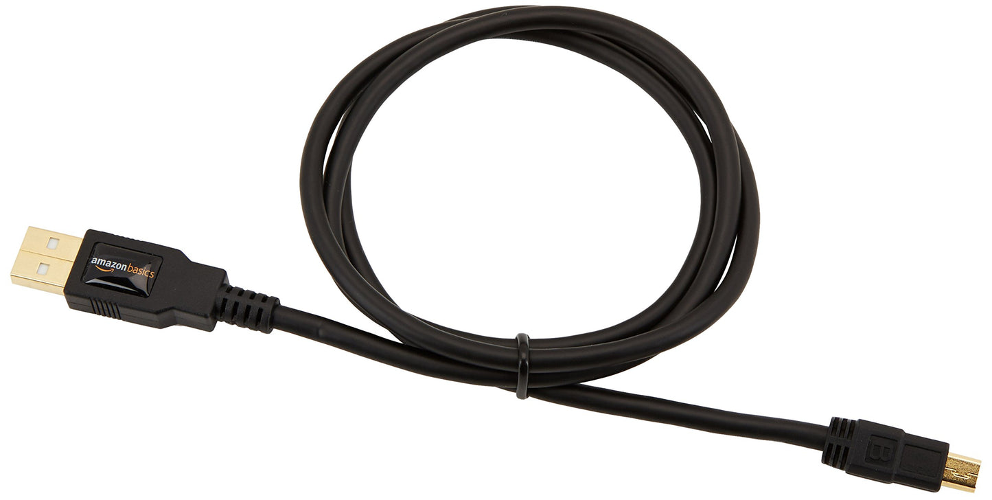 Amazon Basics USB-A to Mini USB 2.0 Cable, 480Mbps Transfer Speed with Gold-Plated Plugs, 3 Foot, Black
