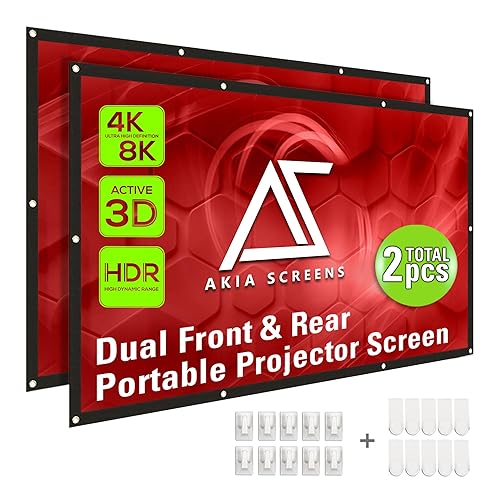 Akia Screens 120" Dual Projection Projector Screen, 16:9 Front & Rear, Portable Foldable Anti-Crease, 8K / 4K Ultra HD Ready Indoor Outdoor Home