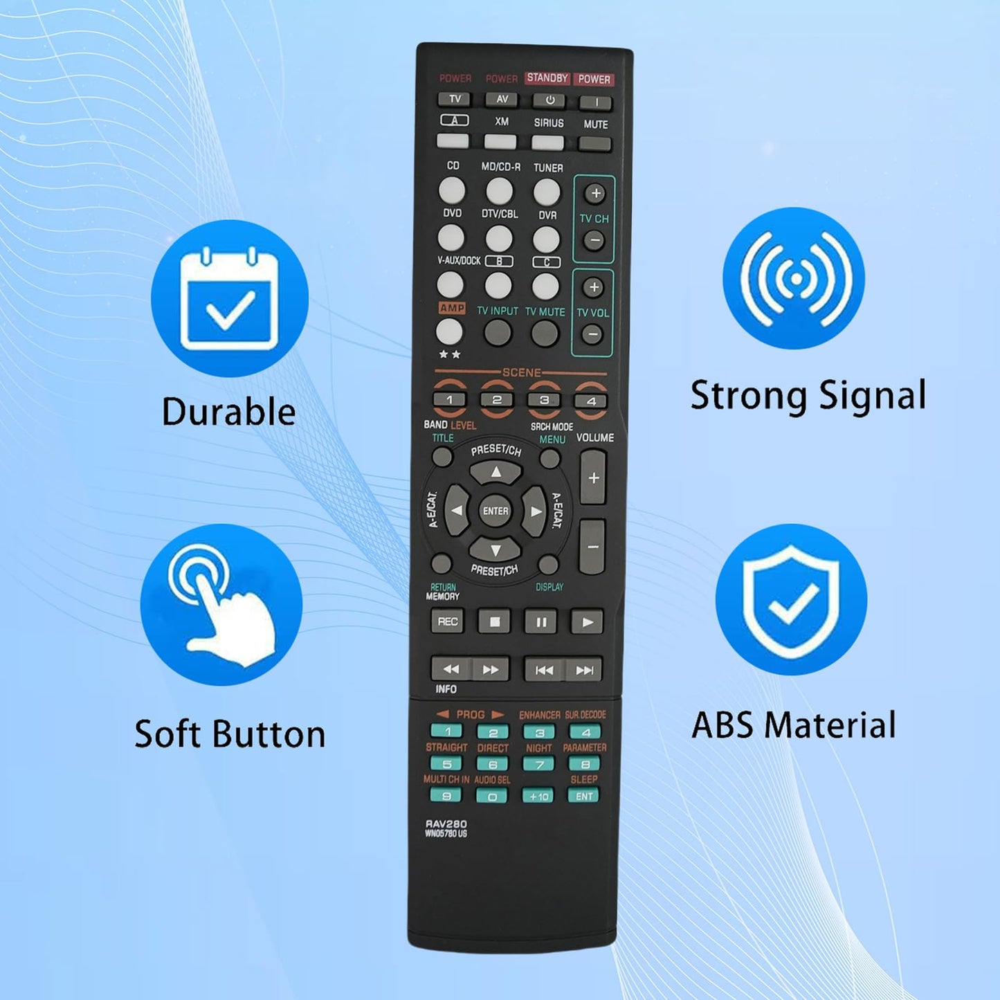 RAV280 WN05780 Replacement Remote Control Compatible for Yamaha Audio Video 5.1-Channel Home Theater AV Receiver HTR-6140BL RX-V463