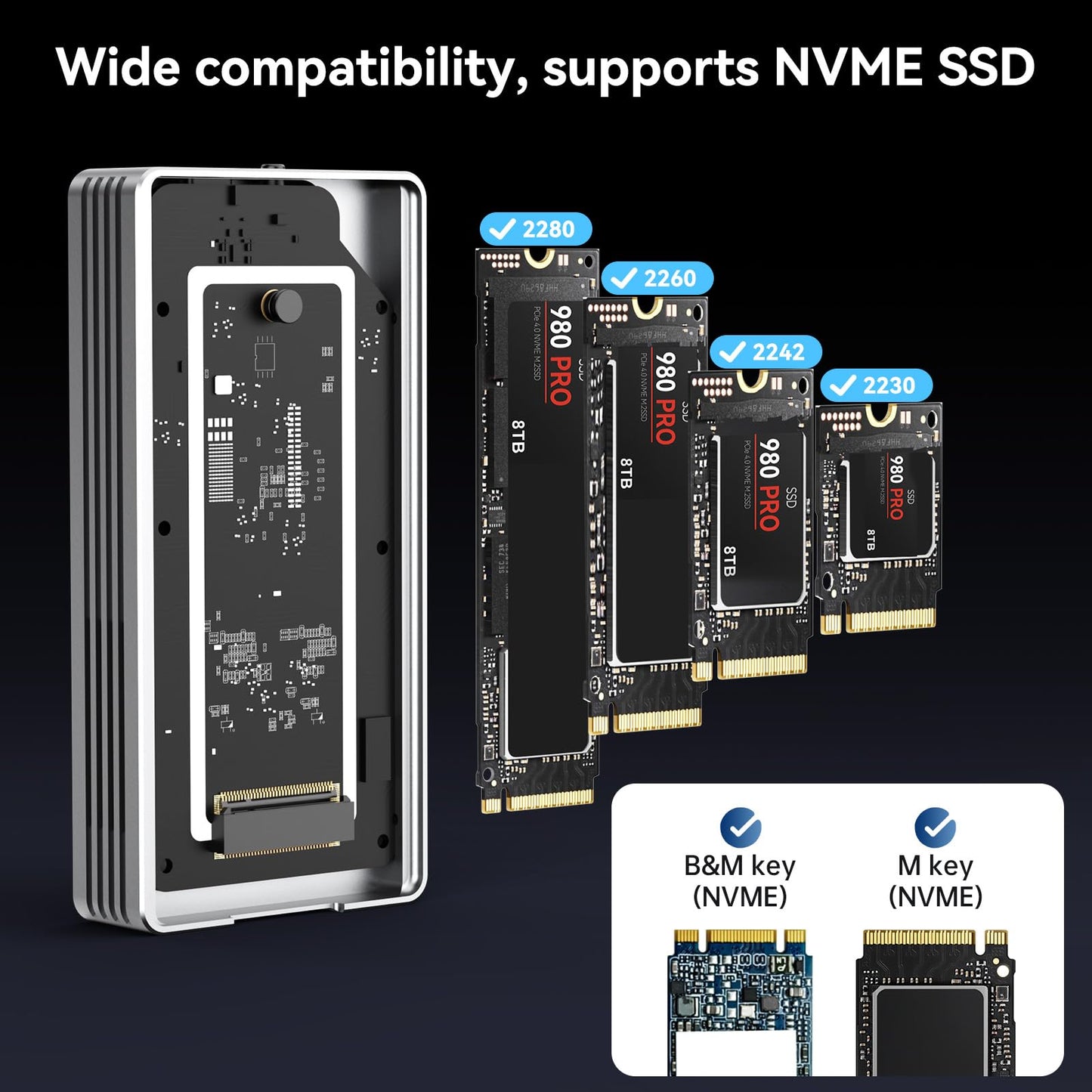 ANYOYO 40Gbps M.2 NVMe SSD Enclosure with Cooling Fan, Aluminium Alloy Enclosure Compatible with Thunderbolt 4/3/USB4, Support M/B+M Key SSD