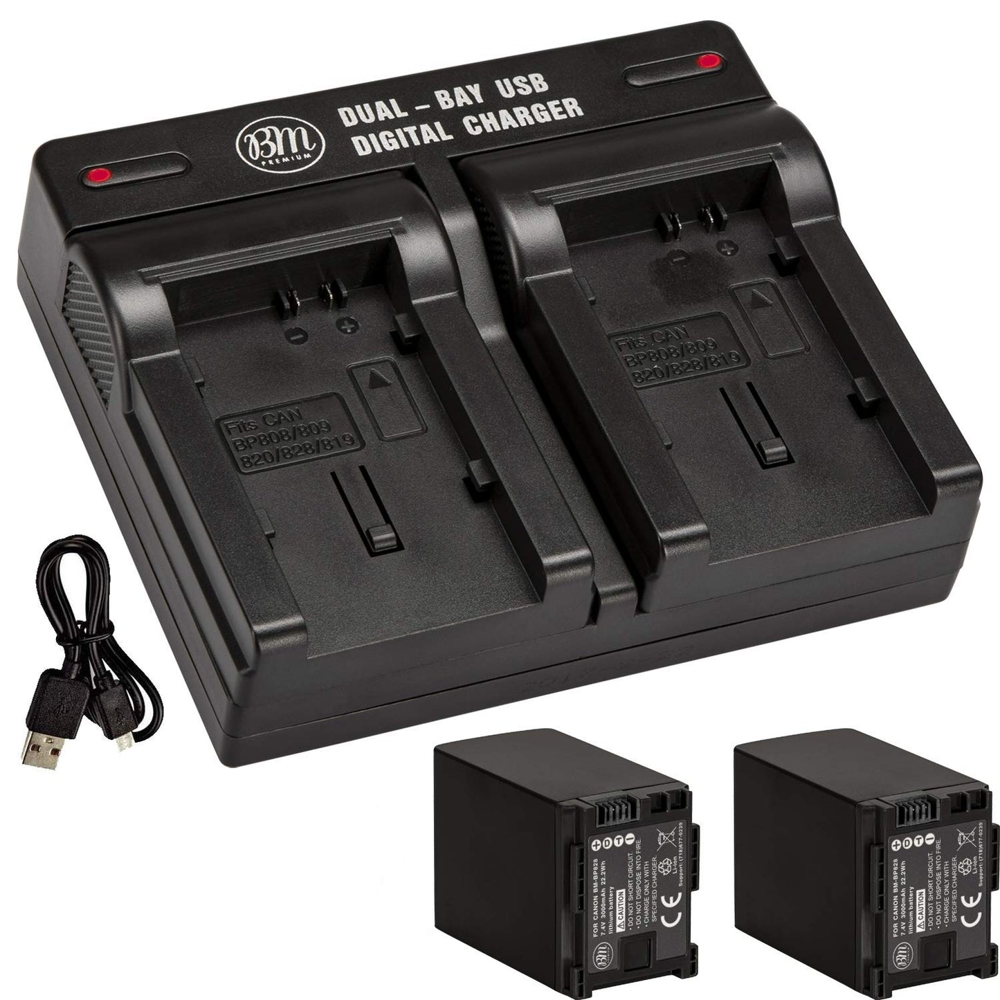 BM Premium 2 BP-828 Batteries and Dual Battery Charger for Canon VIXIA HF G40, HF G50, HF G60, HF G70, XA40, XA45, XA50, XA55, XA60, XA65, XA70, XA75