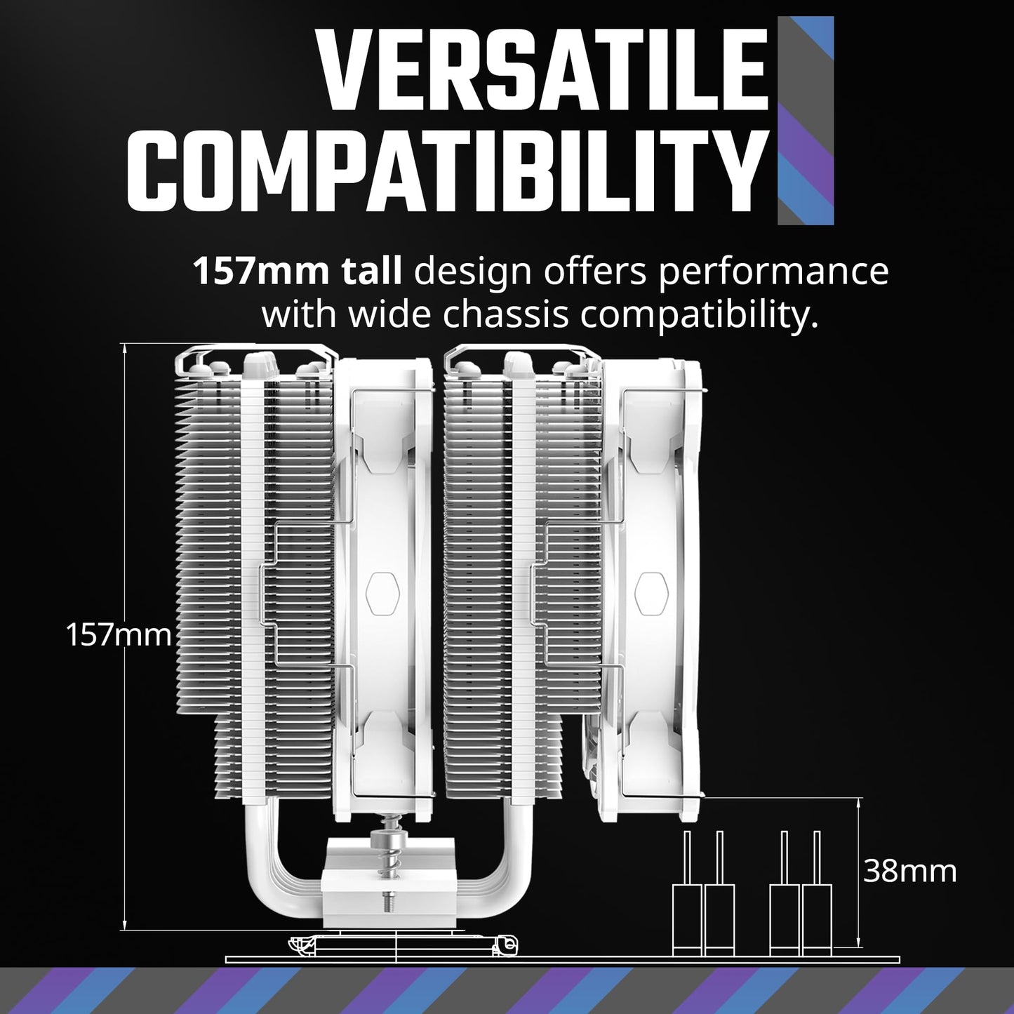 Cooler Master Hyper 622 Halo White Dual Tower CPU Air Cooler, 120 Halo² PWM Fan, Dual Loop ARGB, 6 Copper Heat Pipes, Nickel-Plated, 154mm Tall, AMD