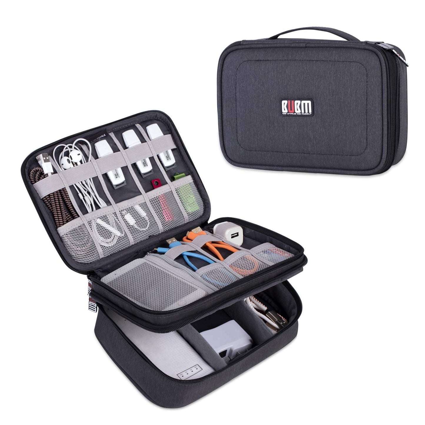 BUBM Electronic Organizer, Double Layer Travel Gadget Carry Bag for Cables, Plugs, Earphone, Flash Hard Drive and More--a Sleeve Pouch for iPad