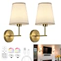 Battery Operated Wall Sconces Set of Two, Dimmable Rechargeable Battery Wall Light with RGB Bulb, Rechargeable Wall Mounted Sconce Lamp with Remote