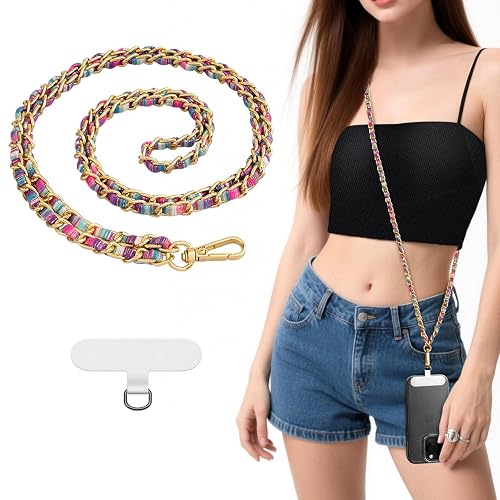 TiMOVO Cell Phone Chain Crossbody, Universal Phone Lanyard for iPhone 16 Pro Max and Most Smartphones, Anti-Theft Strap for Women, Metal Neck Holder