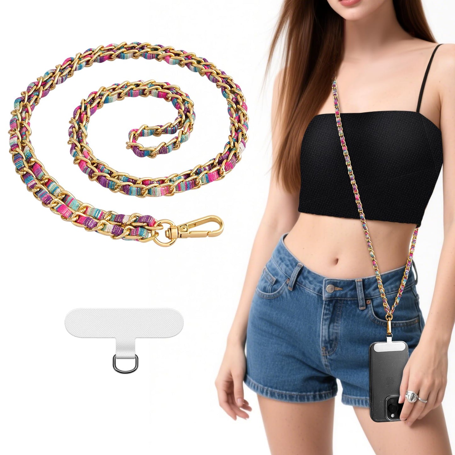 TiMOVO Cell Phone Chain Crossbody, Universal Phone Lanyard for iPhone 16 Pro Max and Most Smartphones, Anti-Theft Strap for Women, Metal Neck Holder