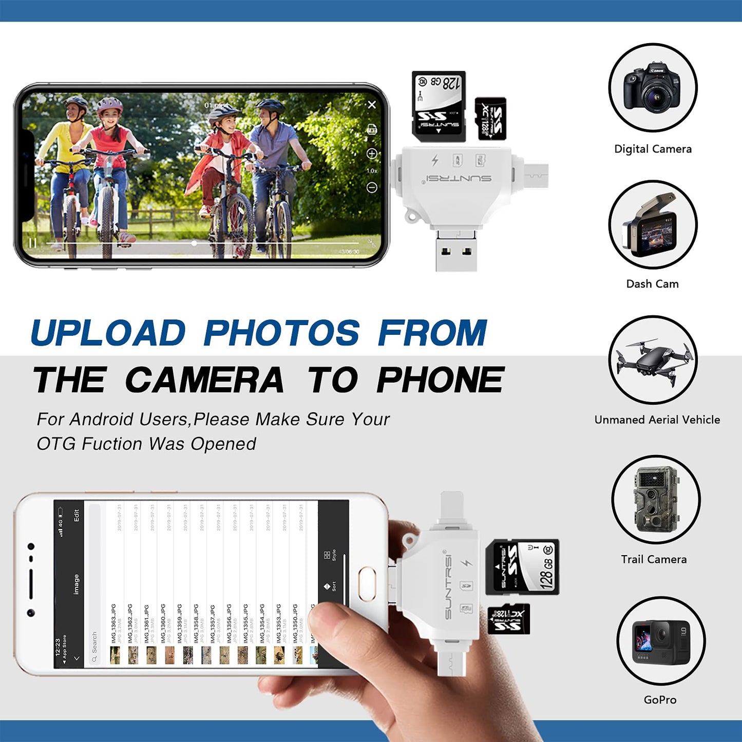 SD/Micro SD Card Reader for iPhone/ipad/Android/Mac/Computer/Camera,Portable Memory Card Reader 4 in 1 Micro SD Card Adapter&Trail Camera Viewer