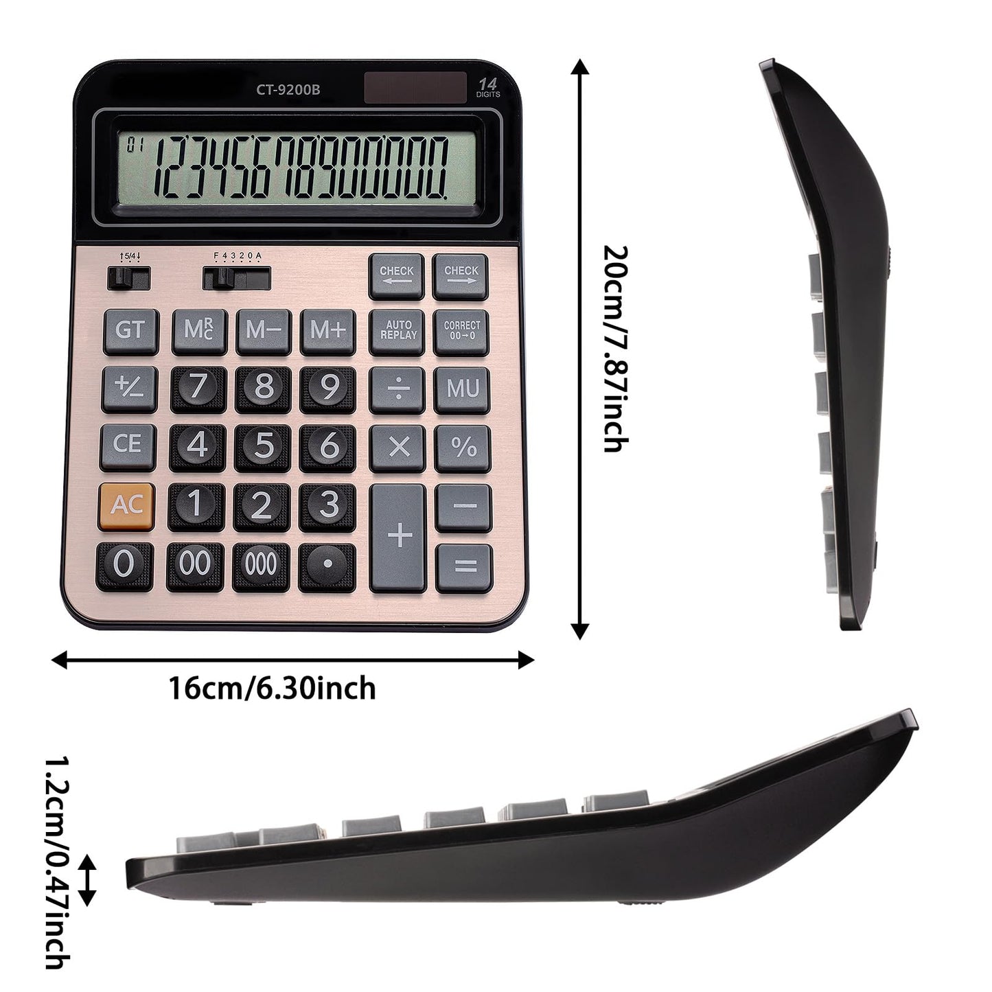 HIHUHEN Large Computer Electronic Calculator Counter Solar & Battery Power 14 Digit Display Multi-Functional Big Button for Business Office School
