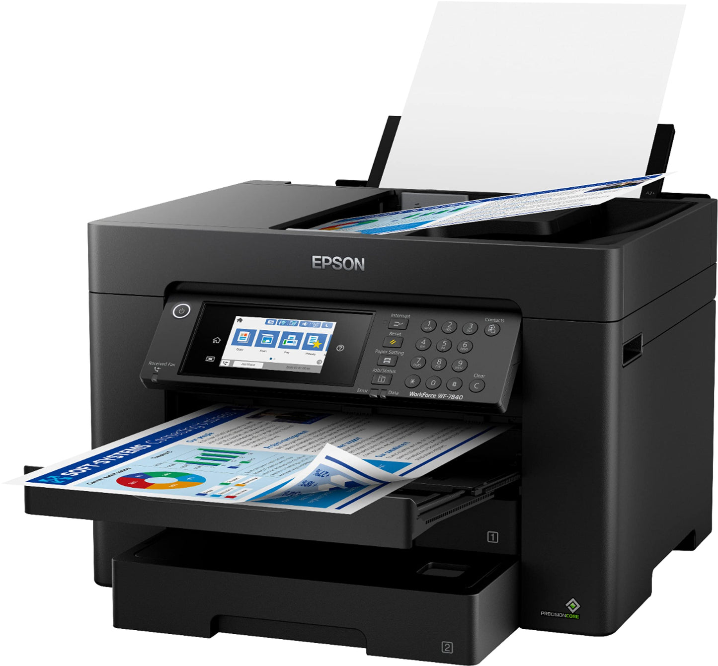 Epson Workforce Pro WF 78-Series Wireless All-in-One Inkjet Printer, Wide-Format Printing up to 20" x 20", Auto Duplex Print, Copy Scan Fax, Bonus 2
