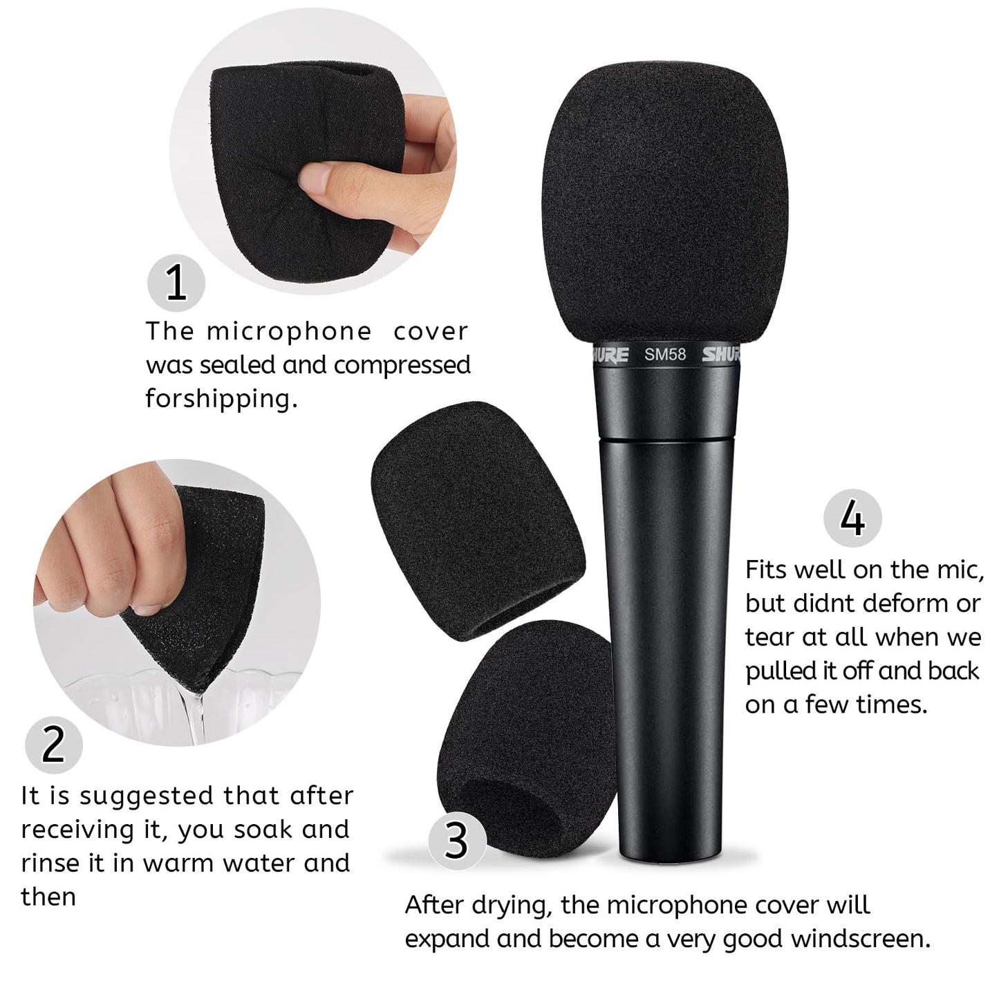 Microphone Cover, 6 Pcs Microphone Windscreen, Foam Mic Cover Suitable for SM58, E835 and Most Standard Handheld Mic
