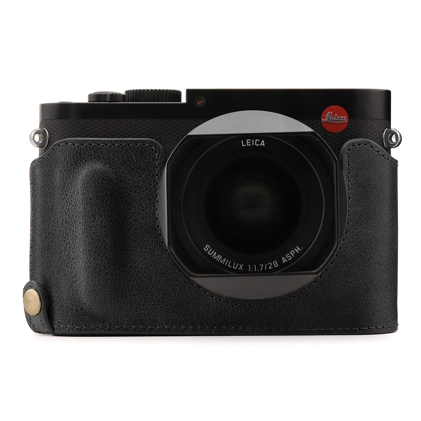 Megagear MG1400 Leica Q-P, Q (Typ 116) Ever Ready Genuine Leather Camera Half Case and Strap, with Battery Access, Black