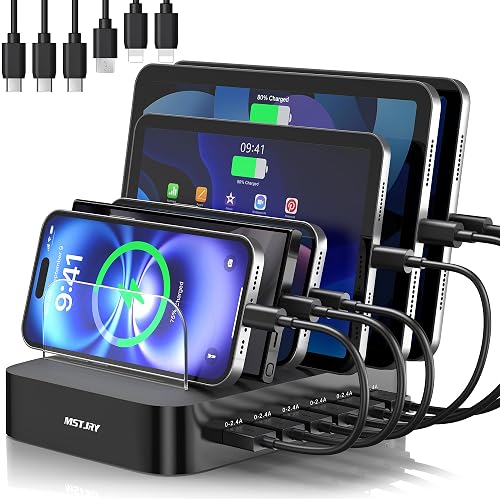 MSTJRY Charging Station for Multiple Devices : 6 Port USB Charger Stations - Family Multi-Device Organizer Charging Dock - Designed for iPhone iPad