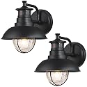 Untrammelife Rustic Outdoor Wall Light Fixture with Dusk to Dawn PIR Motion Sensor 2 Pack Matte Black Outdoor Wall Lantern Lamp with Crackle Glass