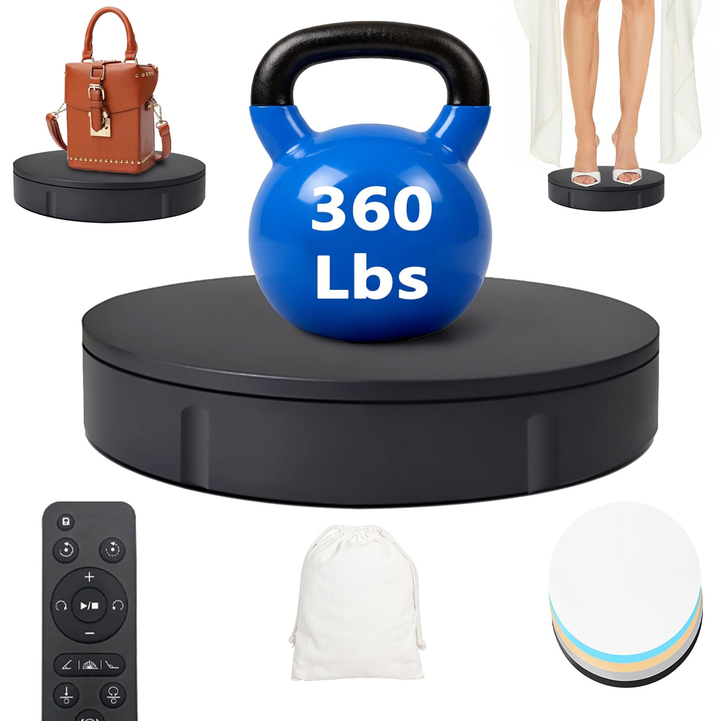 PROLEE Rotating Platform 12Inch/360lbs Capacity, 360 Degree Rotating Display Stand, Rotating Turntable for Photography, Remote Motorized Electric