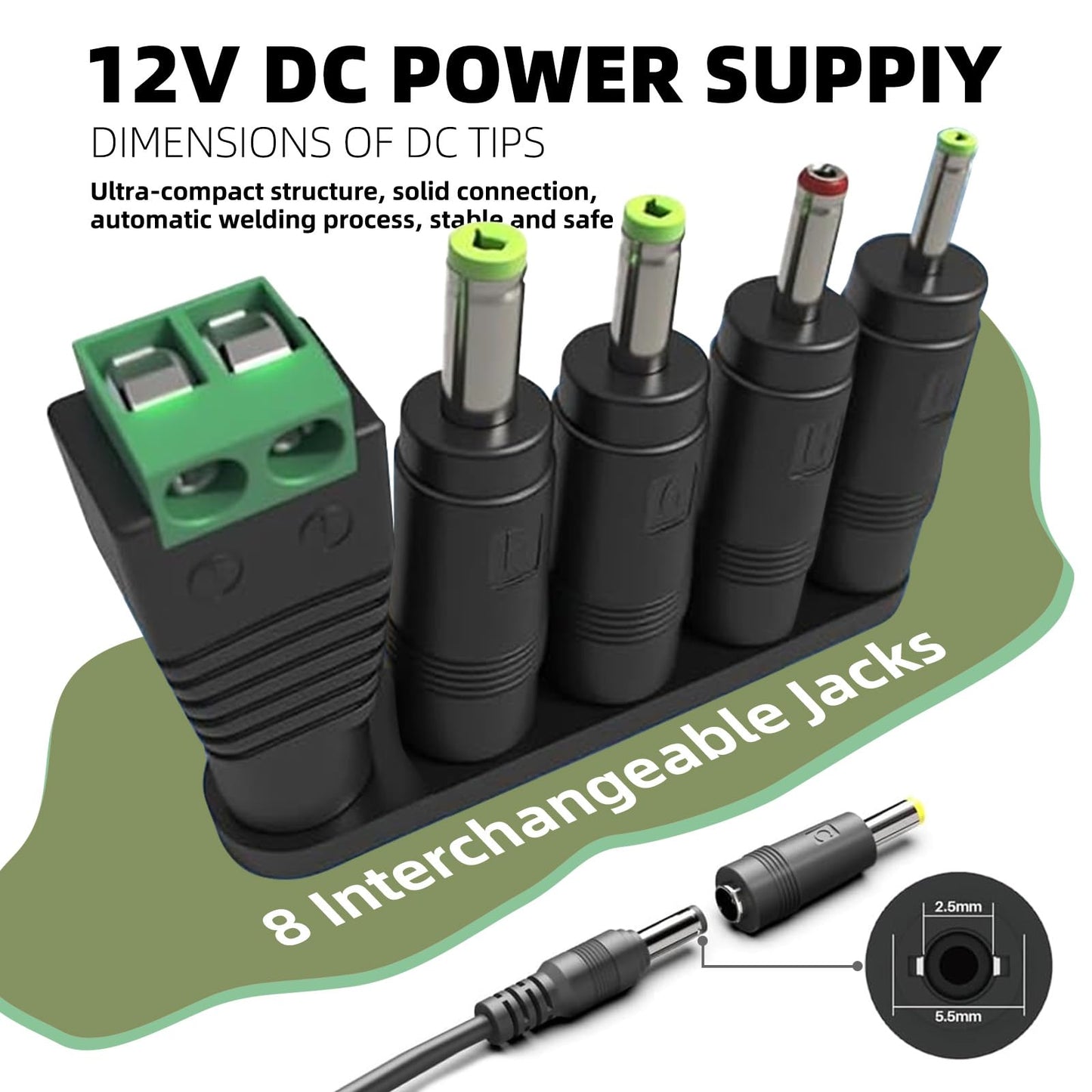 12V 2A AC Adapter Charger with 8 Tips, ac/dc Adapter 100-240v, 50/60hz 12 Volts 2000mA DC in 12V Power Supply Cord for Seagate & WD My Book WD LED…