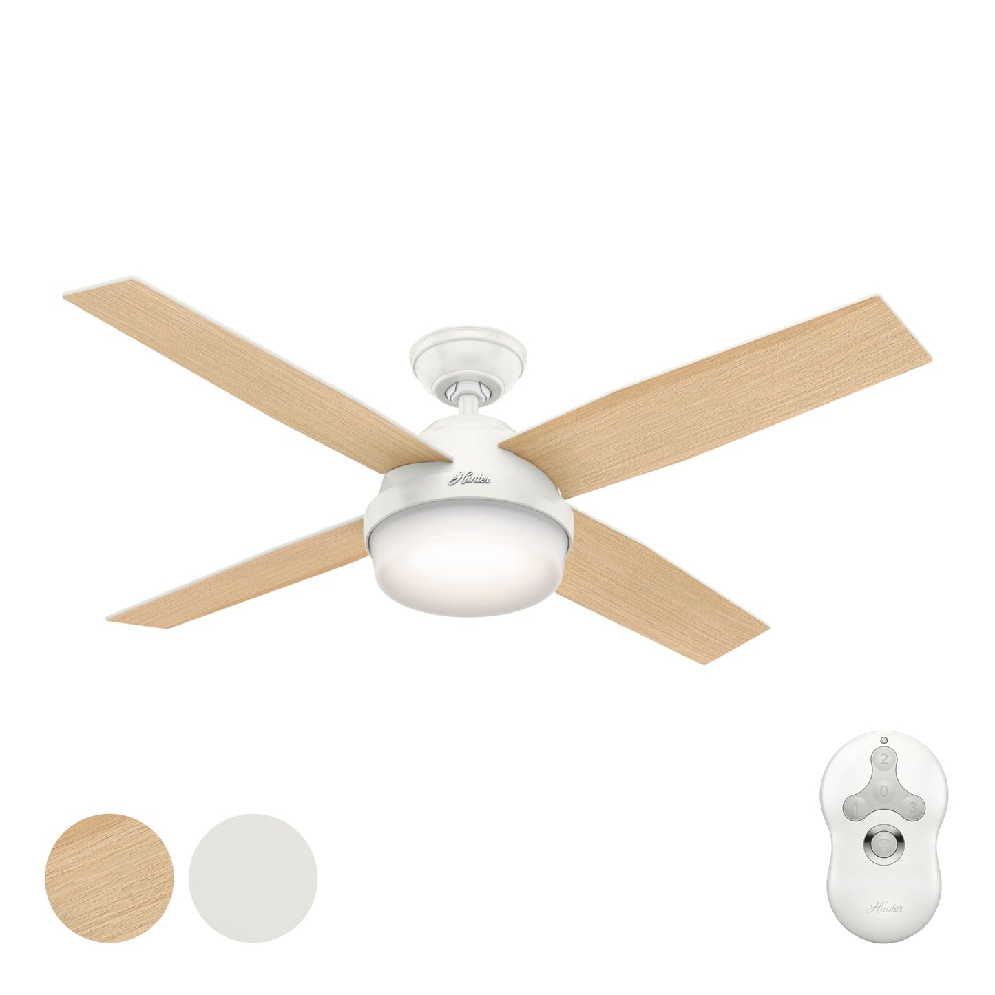 Hunter Fan 52in Fresh White Contemporary Ceiling Fan with LED Light Kit and Remote Control (Renewed)