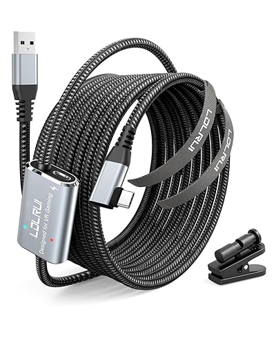 LDLrui 5m VR Link Cable with Charging, USB 3.0 to USB-C (5Gbps) for Meta Quest 3/2/Pro & Pico 4, PC VR Cable with Clip for Simultaneous Play & Charge