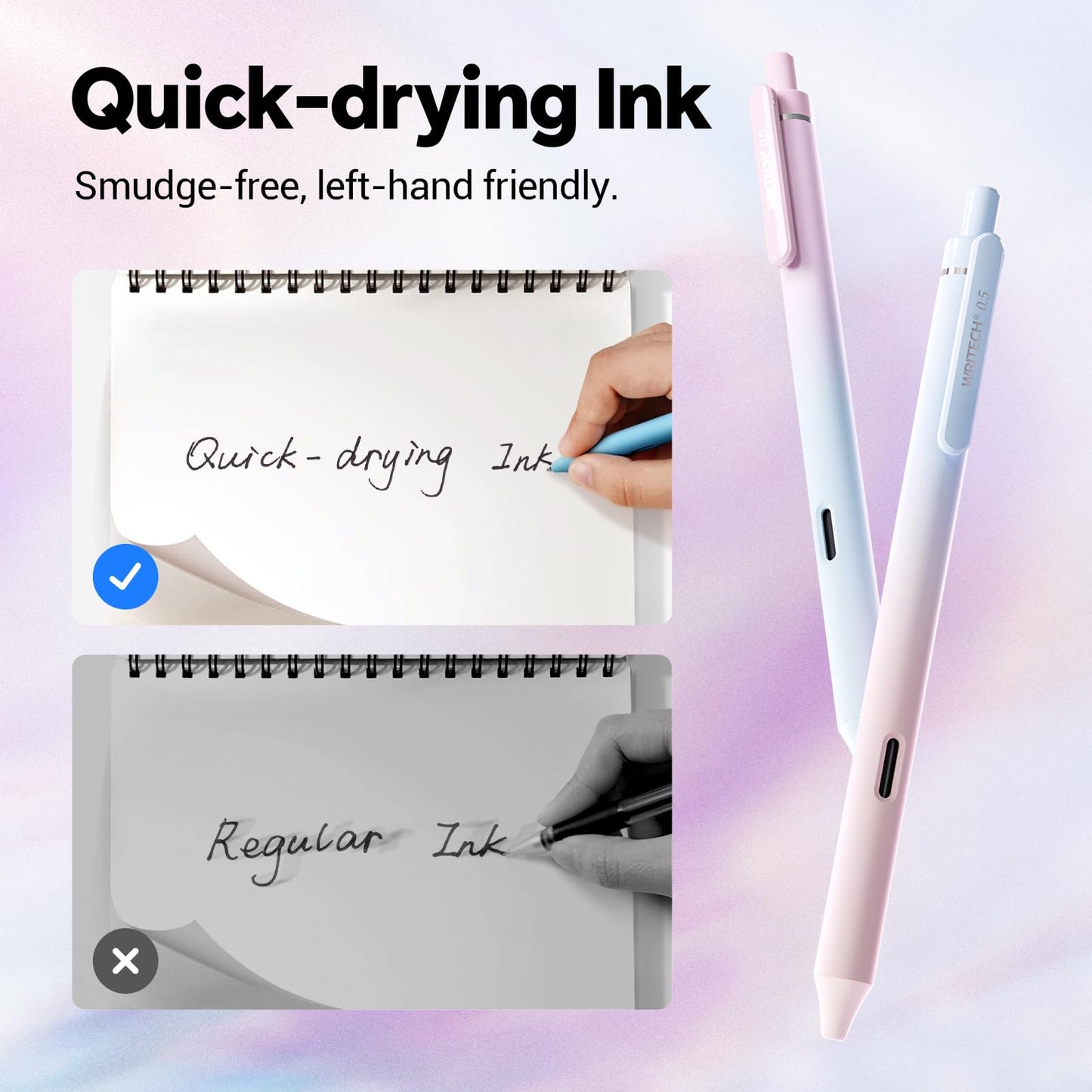 Writech Retractable Gel Ink Pens: 8ct Black Ink 0.5mm Fine Point Tip Pen Comfort Grip Smooth Writing with Aesthetic Gradient Color Barrel