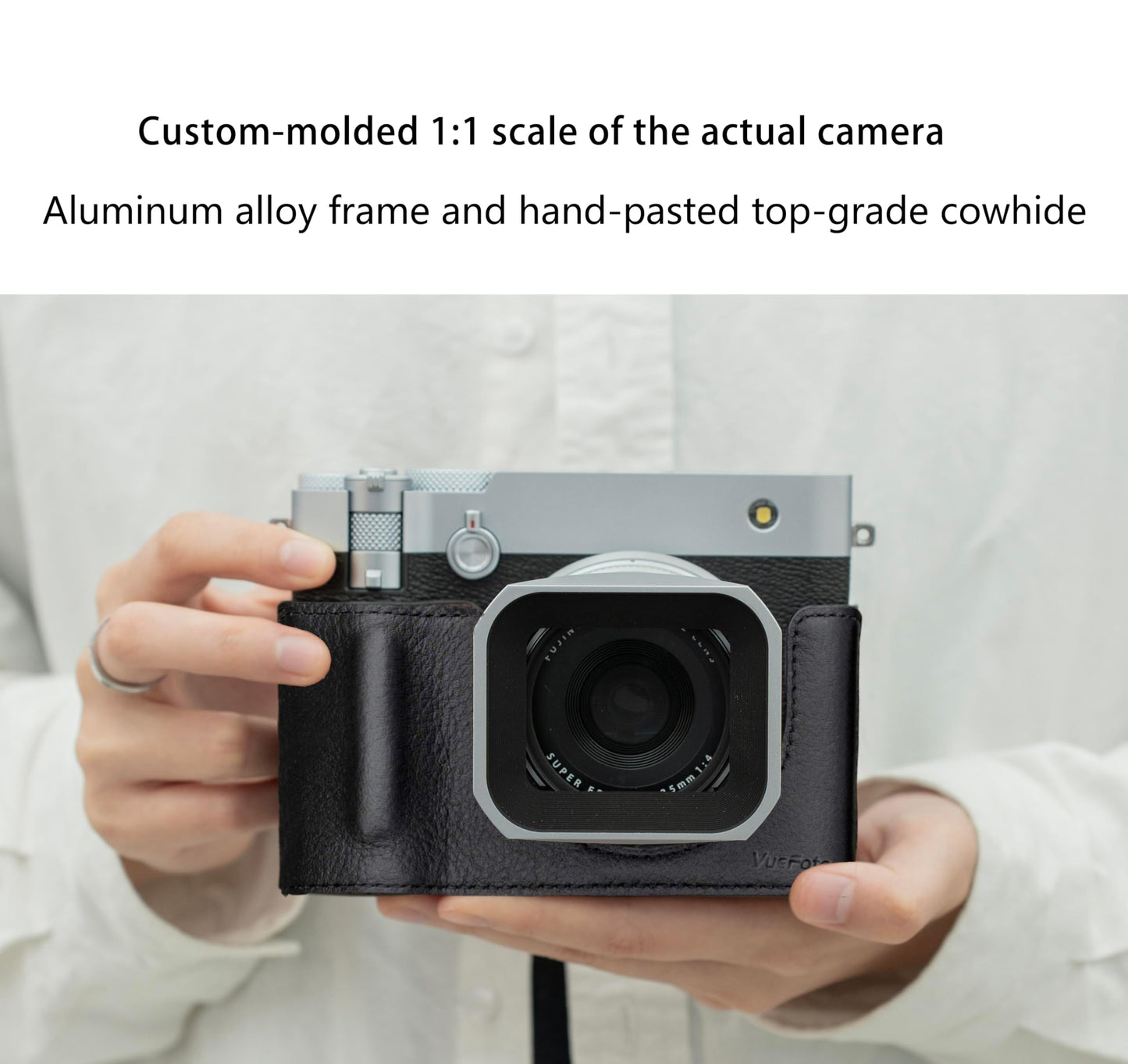 VueFoto GFX100RF Leather Case Kit for FUJIFILM, Including Leather Case with Shoulder Strap, Small Flap for Battery Access, Lightweight