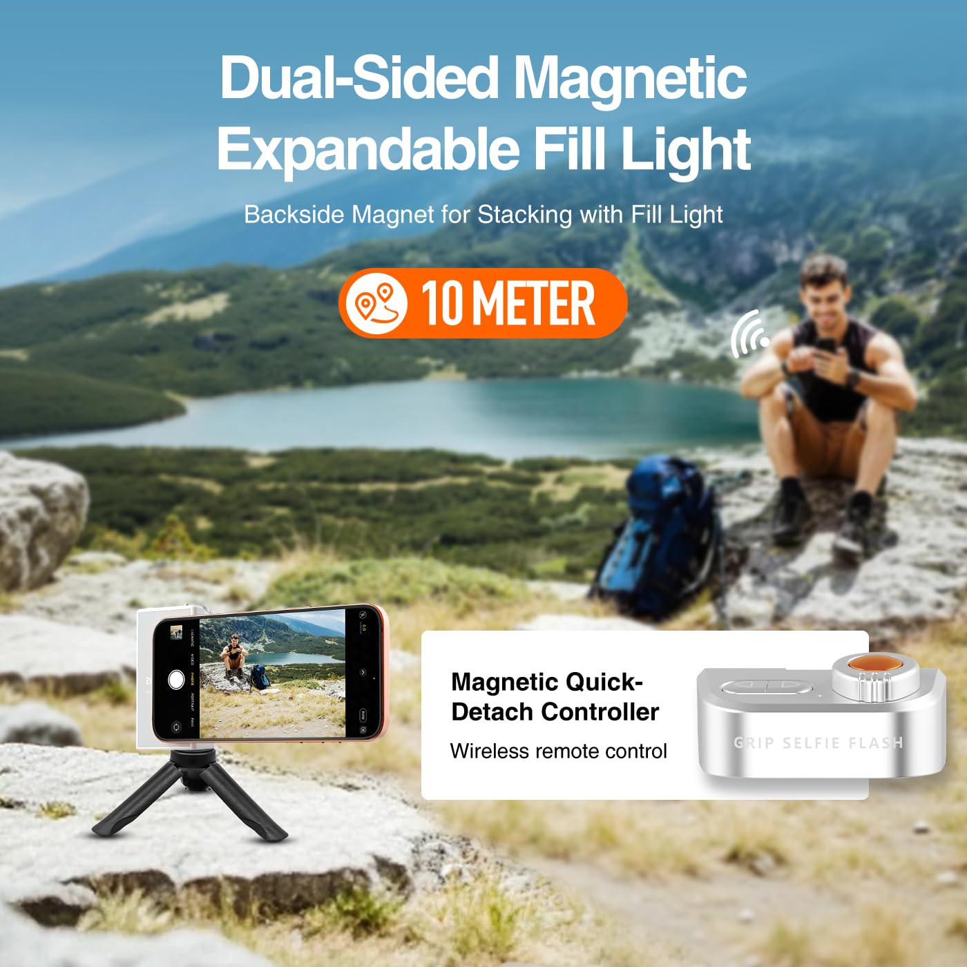 Phone Flash Fill Light, Magnetic Attachment for Mobile Phones, Built-in Handle with Focus Knob, Portable LED Light Phone Photography, Vlog & Live