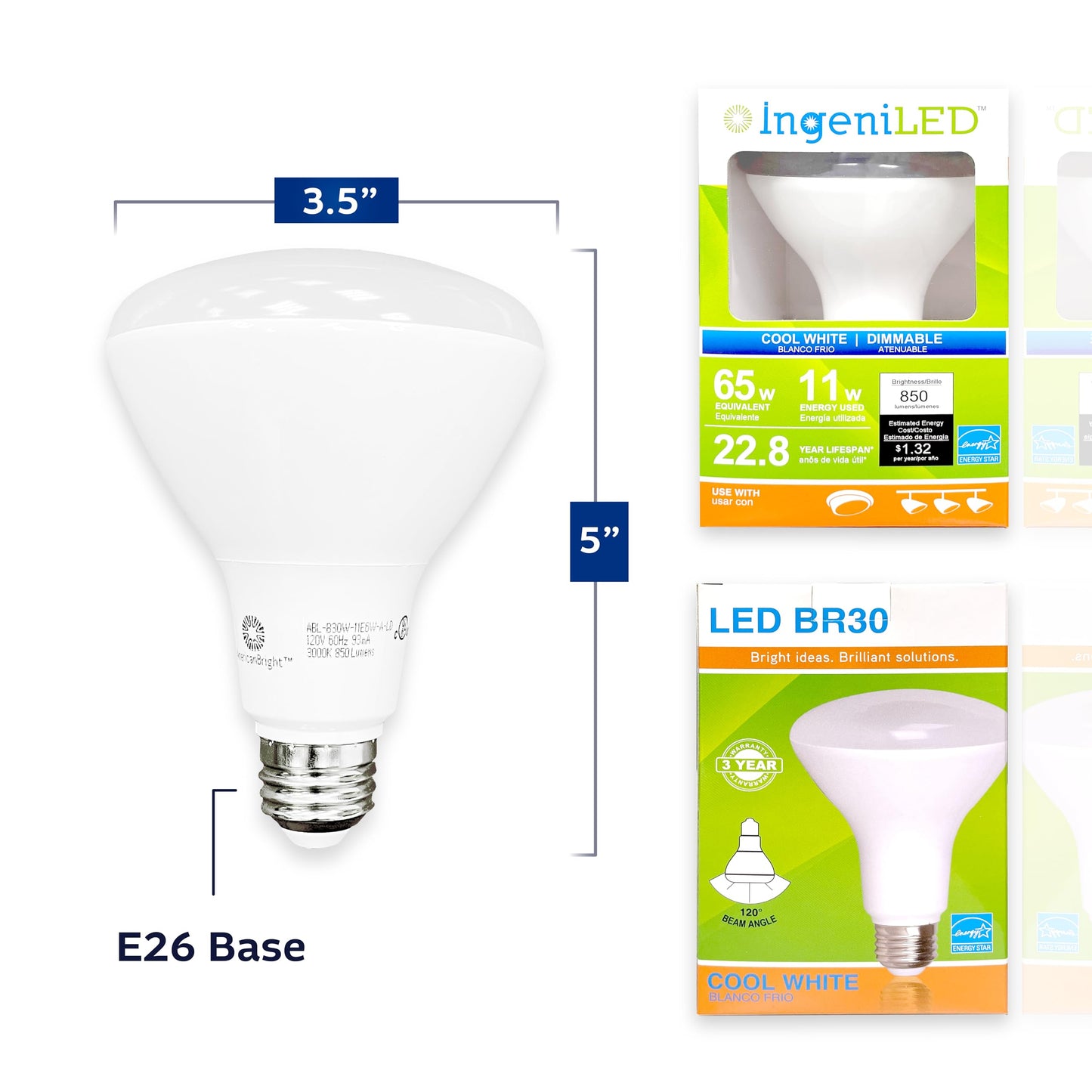 Elemedia Tech of America Dimmable LED BR30 Flood Light Bulb - 65W Equivalent, 850 Lumens, 5000K Cool White, UL Certified, Energy-Efficient