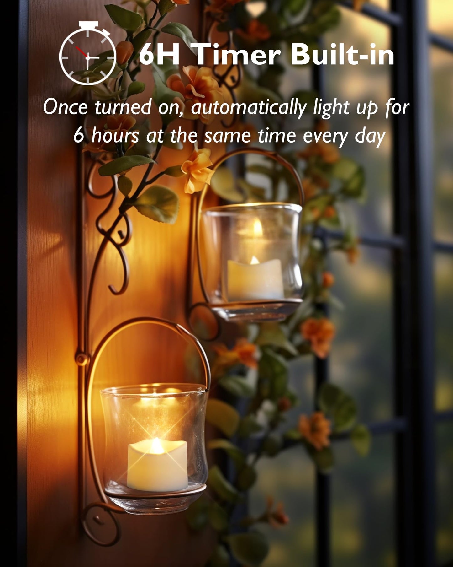 Homemory Timer Tea Lights Candles Battery Operated, 6H Timer Built-in, Auto On Daily, Flameless LED Tealight Votives for Table Centerpieces, Lantern