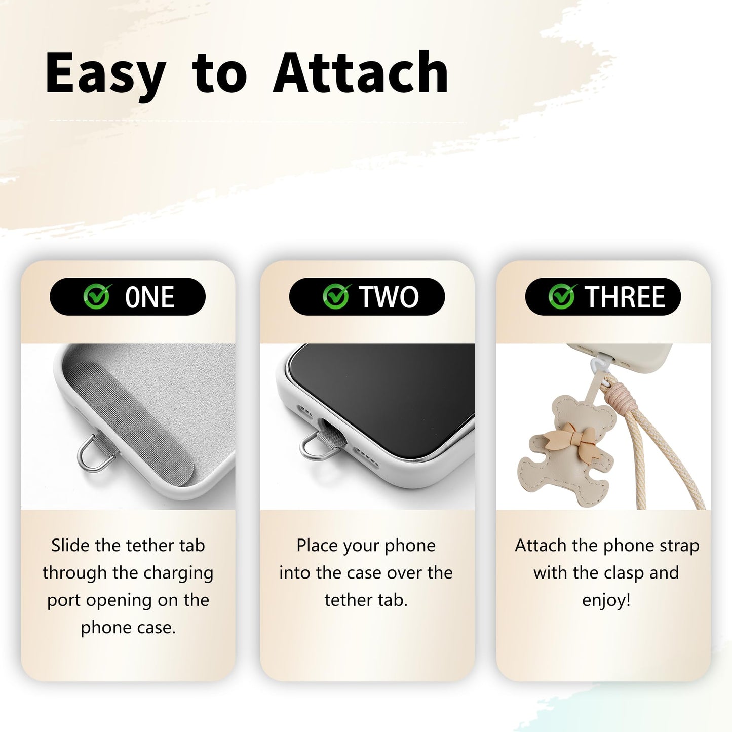 Spetase Phone Lanyard, Anti-Theft Phone Strap, Hands-Free & Detachable Cellphone Wrist Strap, Smartphone Charm & Bag Charm with Tether Tab (Creamy