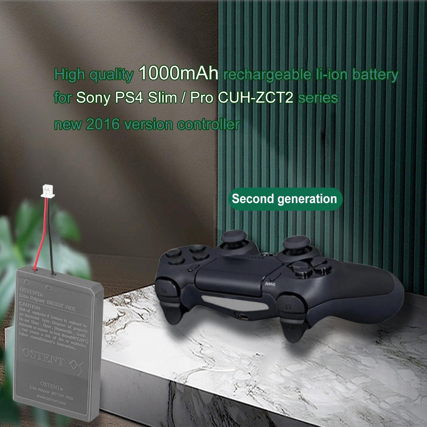 OSTENT 1000mAh 3.65V 3.7Wh Rechargeable Li-ion Battery Pack Replacement for Sony PS4 Pro/Slim CUH-ZCT2 Series Bluetooth Wireless Dual Shock Controller
