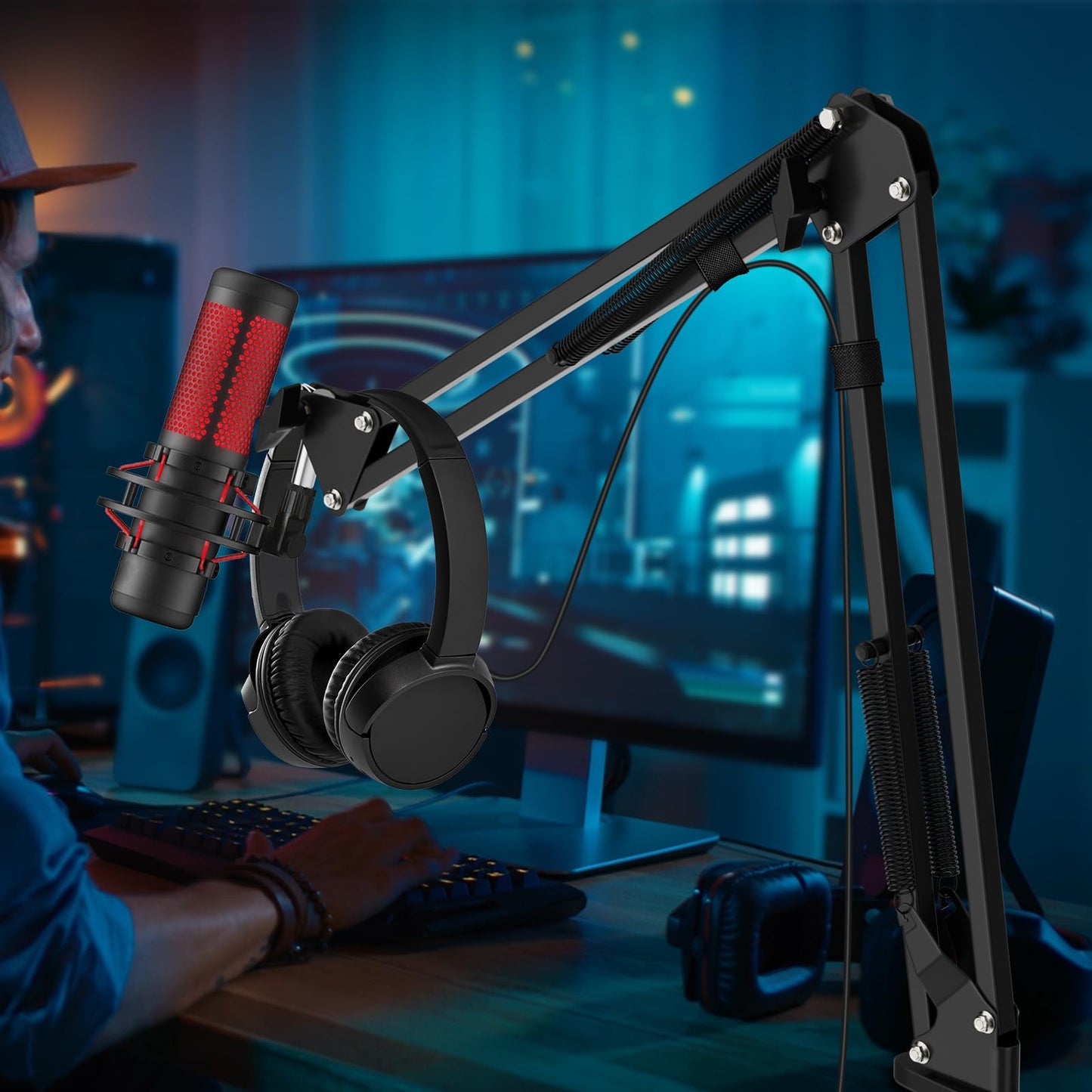 K KASONIC Microphone Stand, Adjustable Microphone Desk Stand for HyperX Mic Boom Arm Stand for Broadcasting Recording, Voice-Over Sound Studio