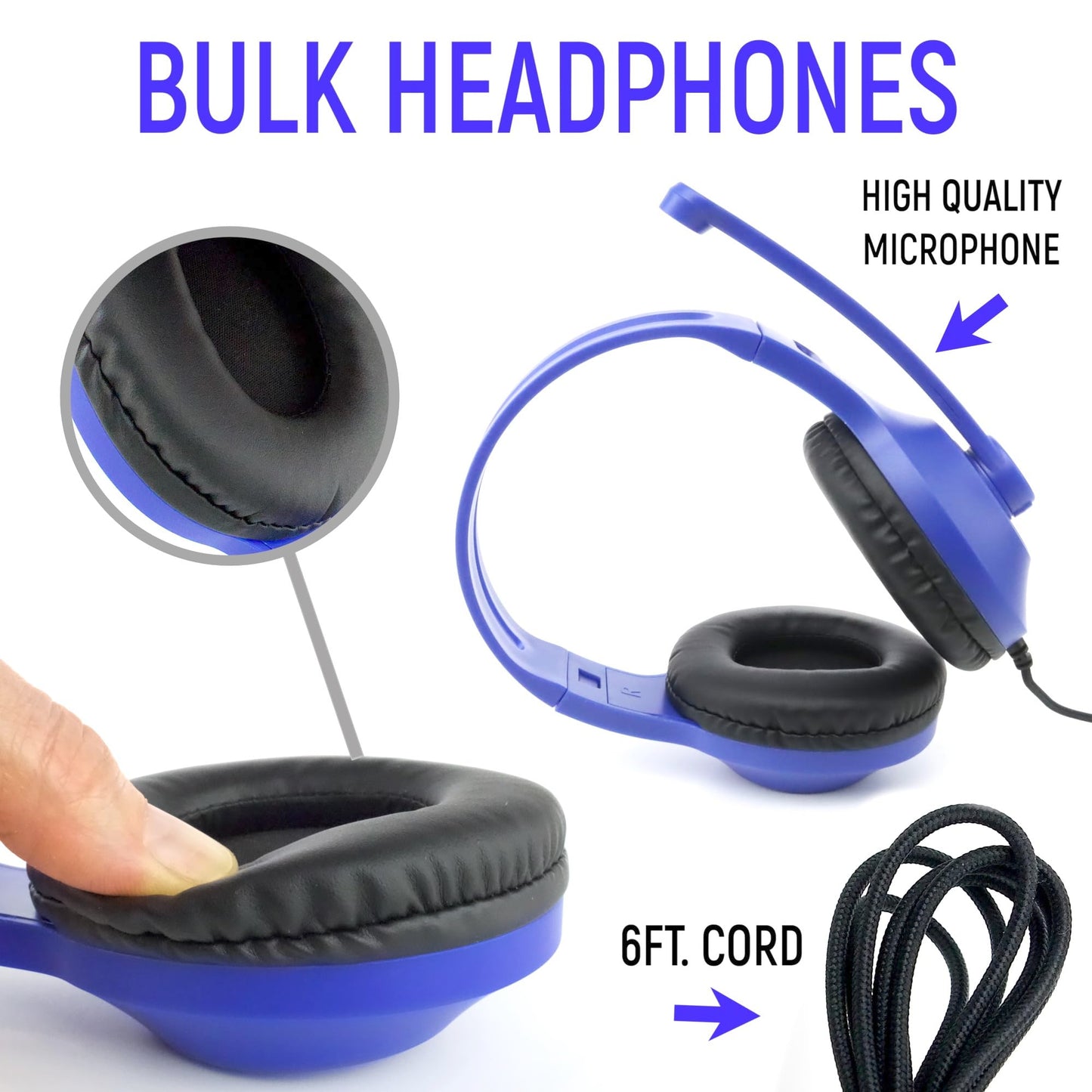 Eduvy Bulk Headphones for Classroom with Microphone, Heavy-Duty School Pack Wired Headphones for Students with Rotating Boom Mic. Teacher Must Haves…