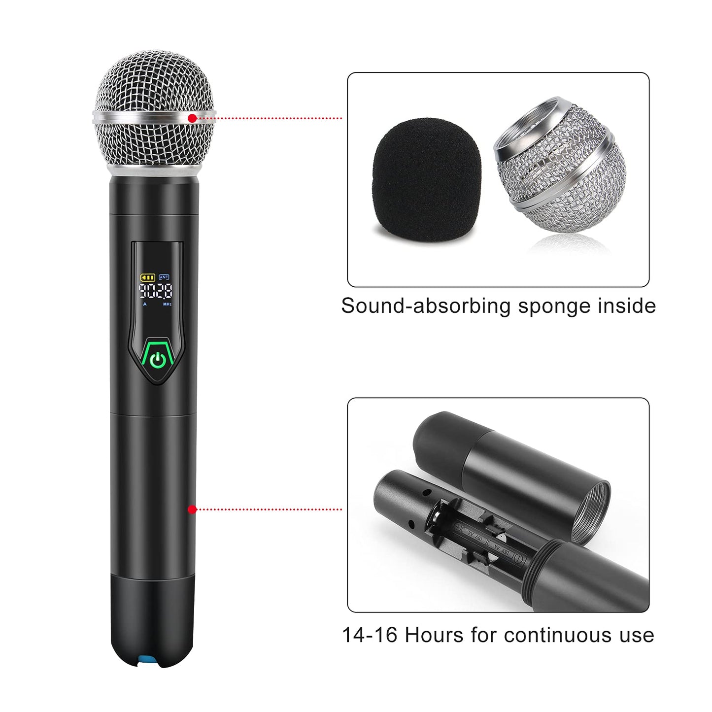 GUDEHOLO Wireless Microphone System with case, Metal UHF Dual Handheld 20 Channels Professional Cordless Mic System for Church, DJ, Karaoke,Wedding