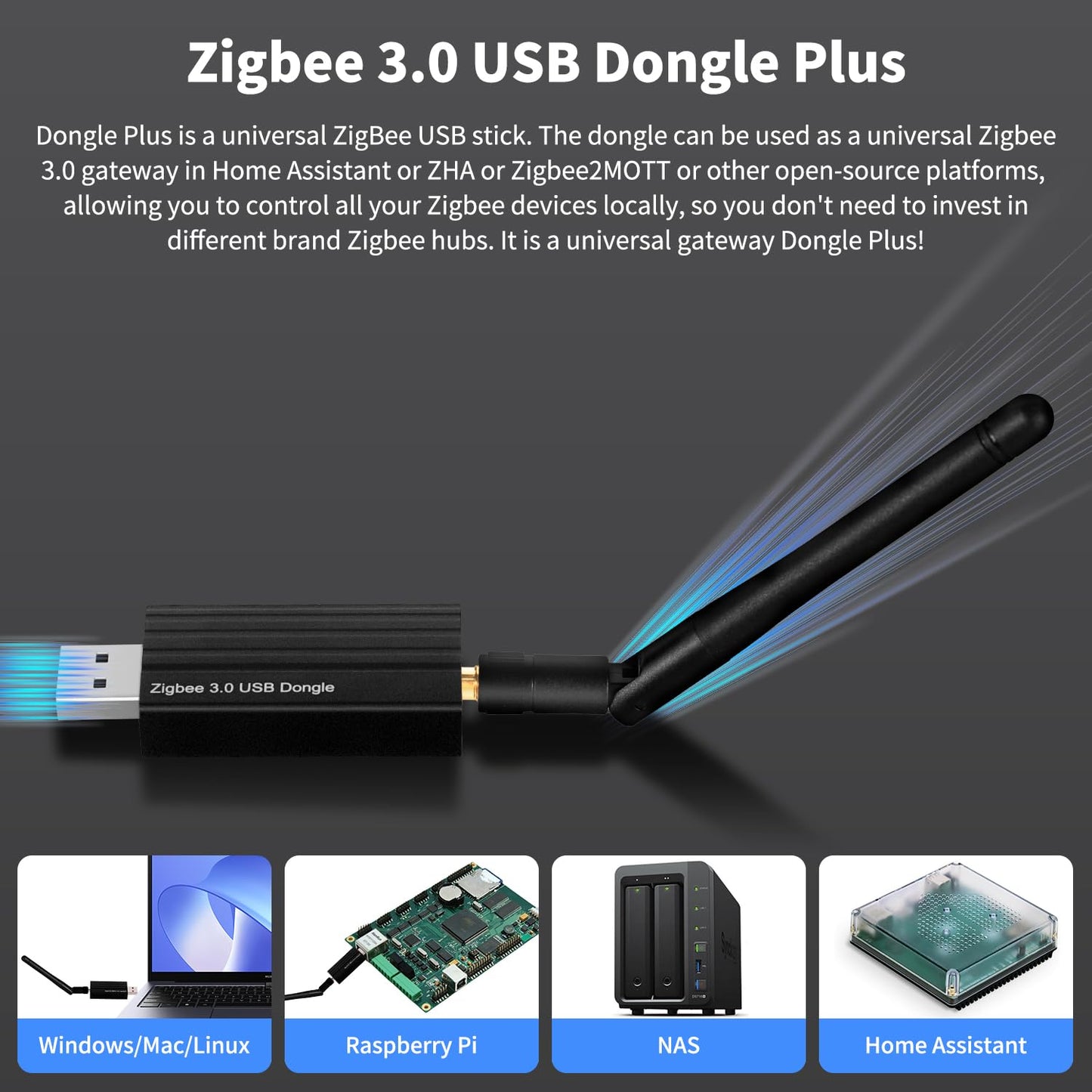 Haozee Zigbee Gateway, A Universal Gateway Dongle Plus, TICC2652P1+CH340C Zigbee USB Flash Drive Coordinator for ZHA in Home Assistant or Zigbee2MQTT