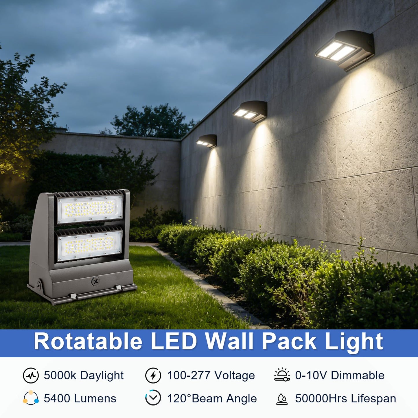 LED Wall Pack Light Outdoor 5400LM 40W, 5000K Daylight Security Light, Adjustable 0°-270°, IP65 Waterproof Outdoor Wall Lighting Fixture, Replaces