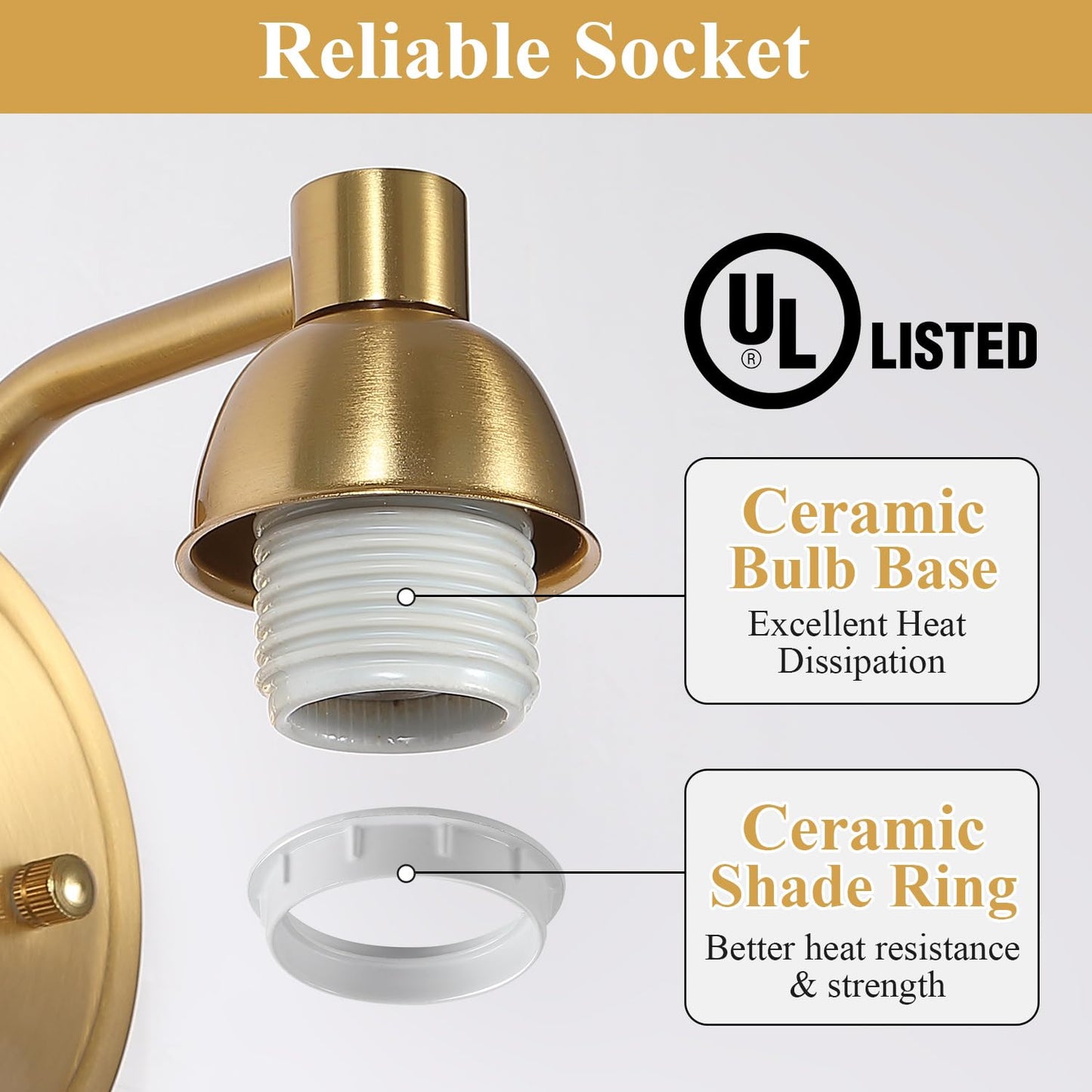 Mecgirn Gold Milk Glass Wall Sconces, 1 Pack Hardwired Indoor Wall Light Fixtures for Living Room, Hallway, Bedroom, Ceramic E26 Sockets (Bulbs Not