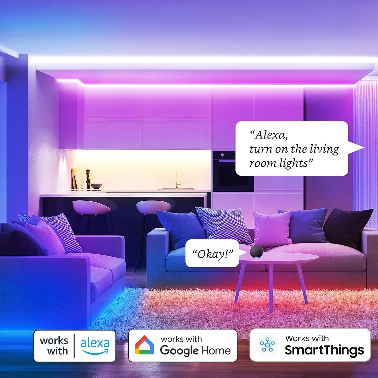 Sengled Smart Zigbee Multicolor Light Strip, 2M (6.56ft) Base Kit, Hub Required, Also Compatible with Alexa & Google Assistant, RGBW, Extendable, High