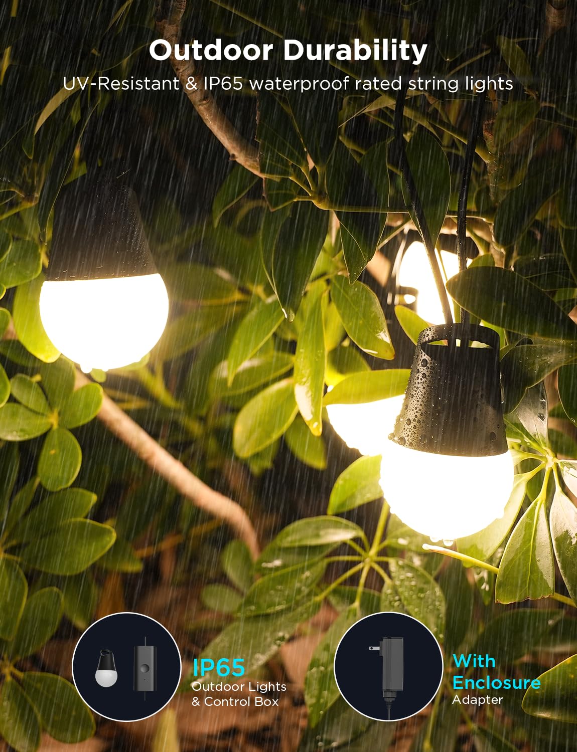 Govee Smart Outdoor String Lights 2, 144ft Outdoor Lights with Dimmable Warm White LED Bulbs, 47 Scene Modes for Patio, Backyard, Balcony, IP65