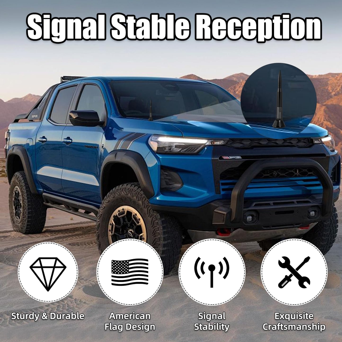 Xinhongfei Car Bullet Antenna car Exterior Accessories American Flag for Truck Radio Antenna for Truck SUV(7.8black)