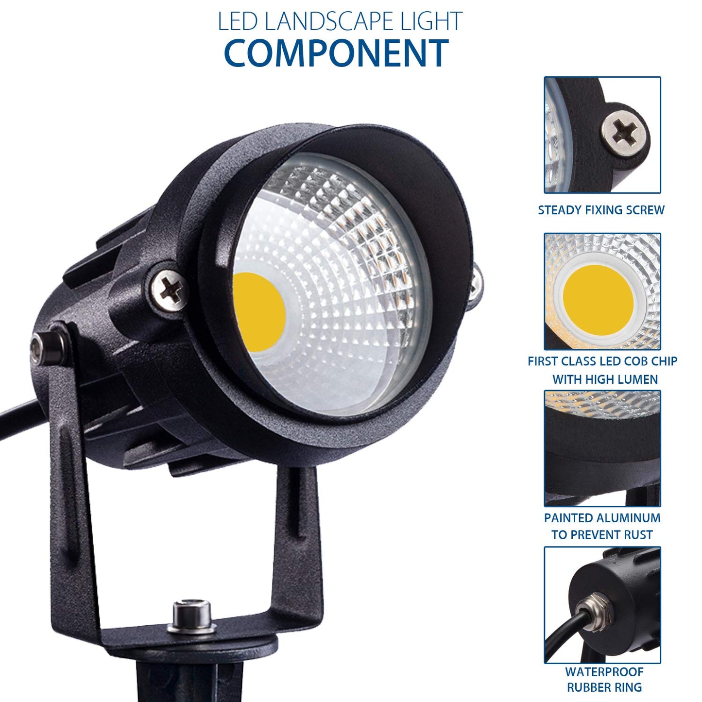 SUNVIE Outdoor Landscape LED Lighting 12W Waterproof Garden Lights COB Led Spotlights with Spiked Stand for Lawn Decorative Lamp US 3- Plug 3000K Warm