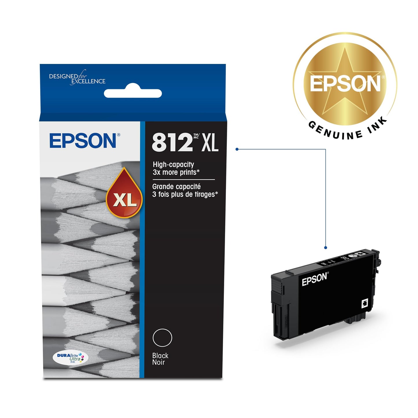 Epson 812 DURABrite Ultra Ink High Capacity Black Cartridge (T812XL120-S) Works with Workforce Pro WF-7310,7820, 7840, EC-C7000