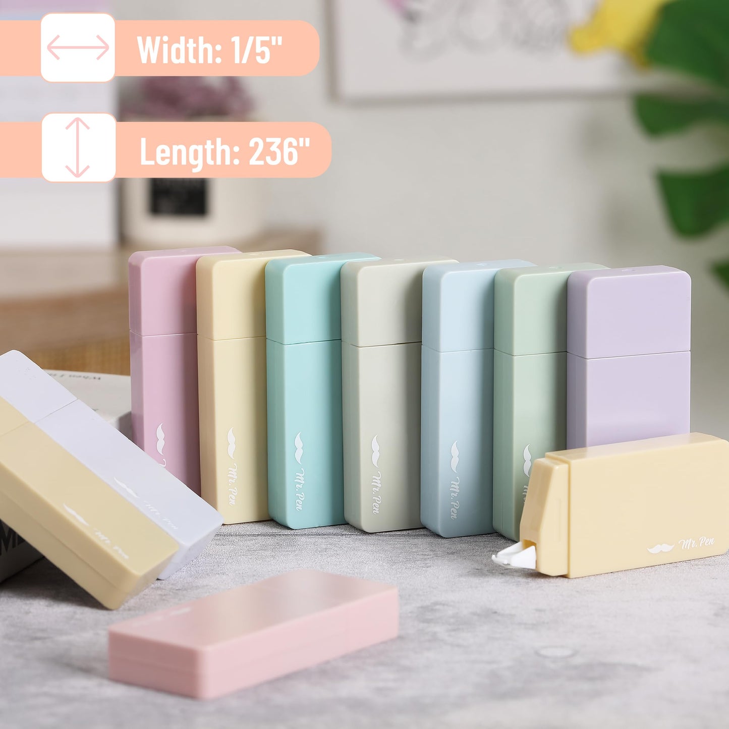 Mr. Pen- Aesthetic Correction Tape Bulk, 0.2" x 236", 12 pcs, Pastel Colors