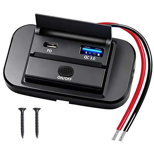 DAESENN 12V Flush Mount USB Charger with Power Switch, Multi-Port Car Charger for RV, Boat, Car, Bus, ATV, Motorcycle - Panel Mount Charging