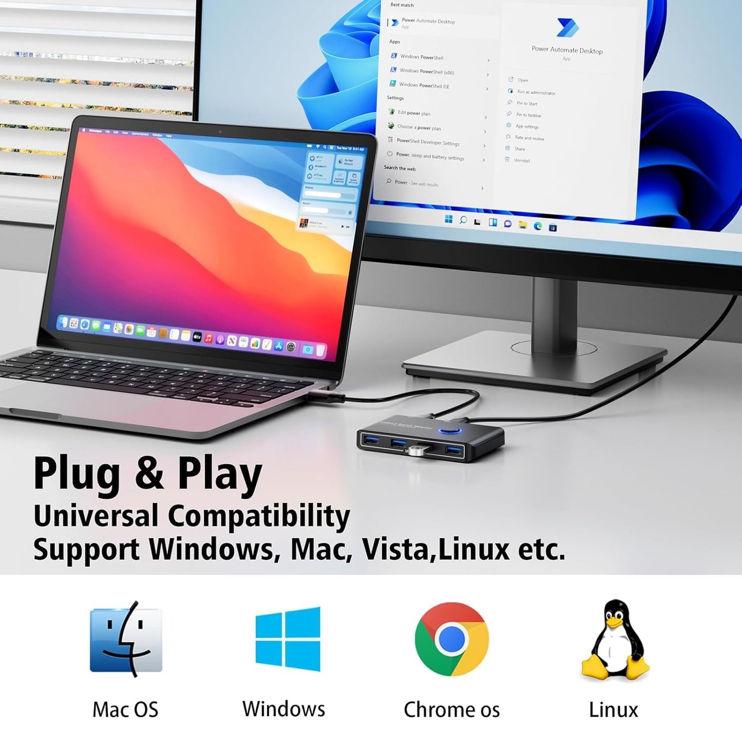 USB 3.0 Switch Selector for 2 Computers, USB Switcher Sharing 4 USB Devices Peripheral Hub for Mouse, Keyboard, Scanner, Printer;