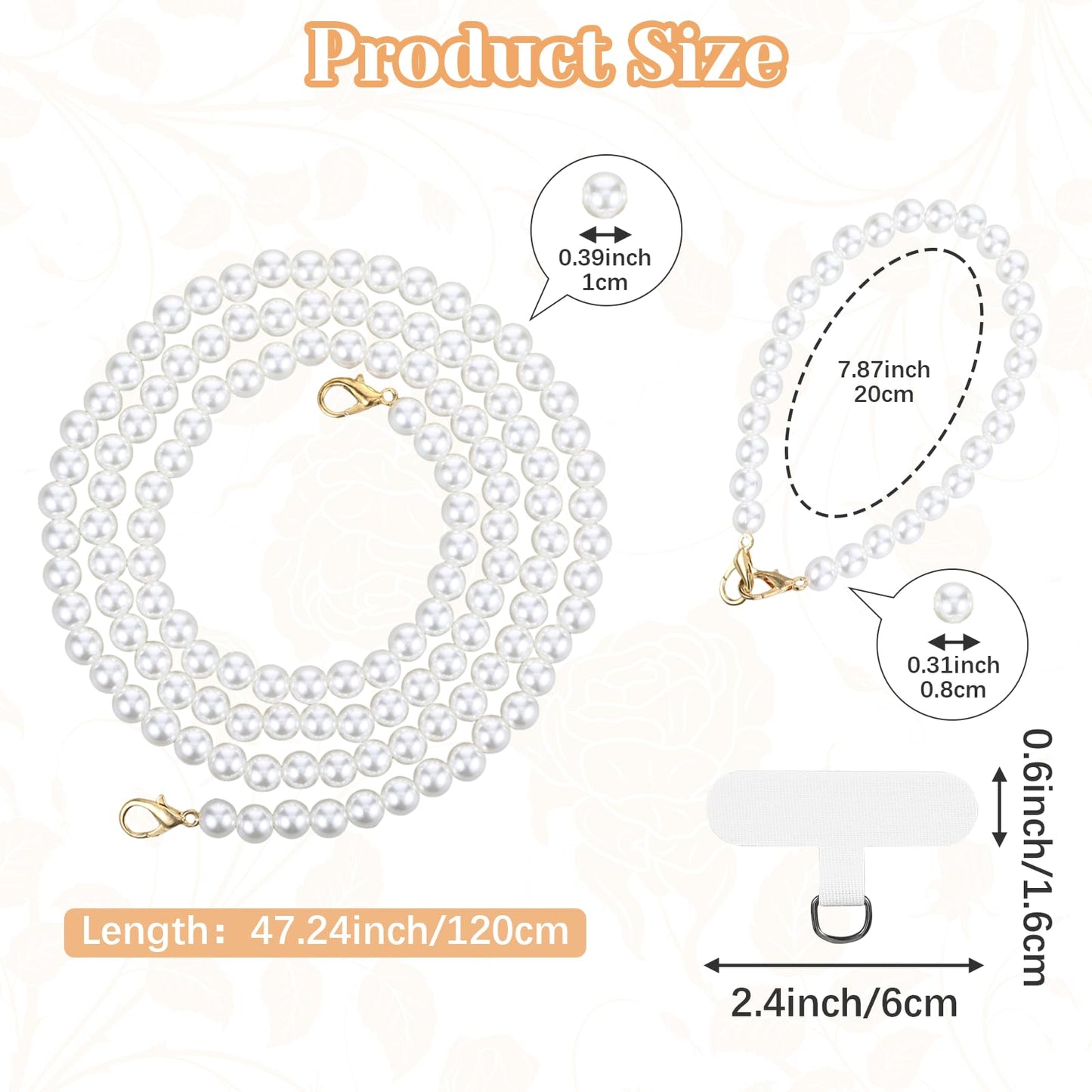 2 Pcs Pearl Phone Lanyard Crossbody, Beaded Pearl Crossbody Phone Strap, Anti-Theft Detachable Pearls Cell Phone Lanyard Wrist Strap, Pearls Phone